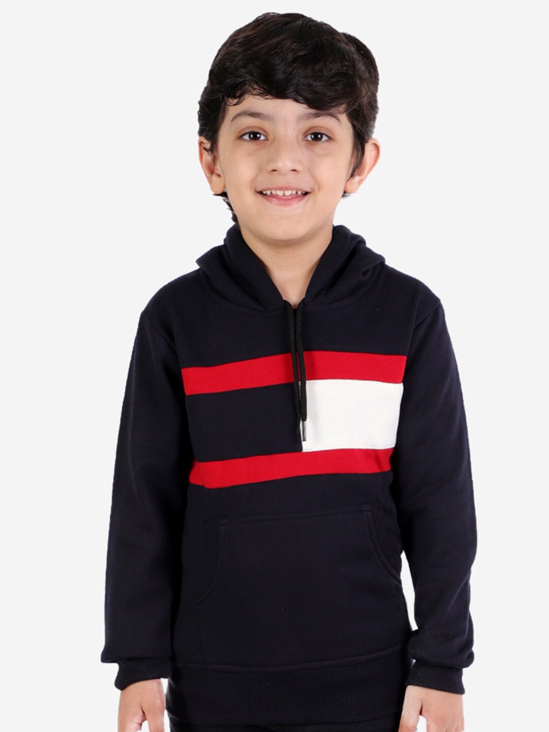 

ahhaaaa Boys Navy Blue Striped Hooded Sweatshirt