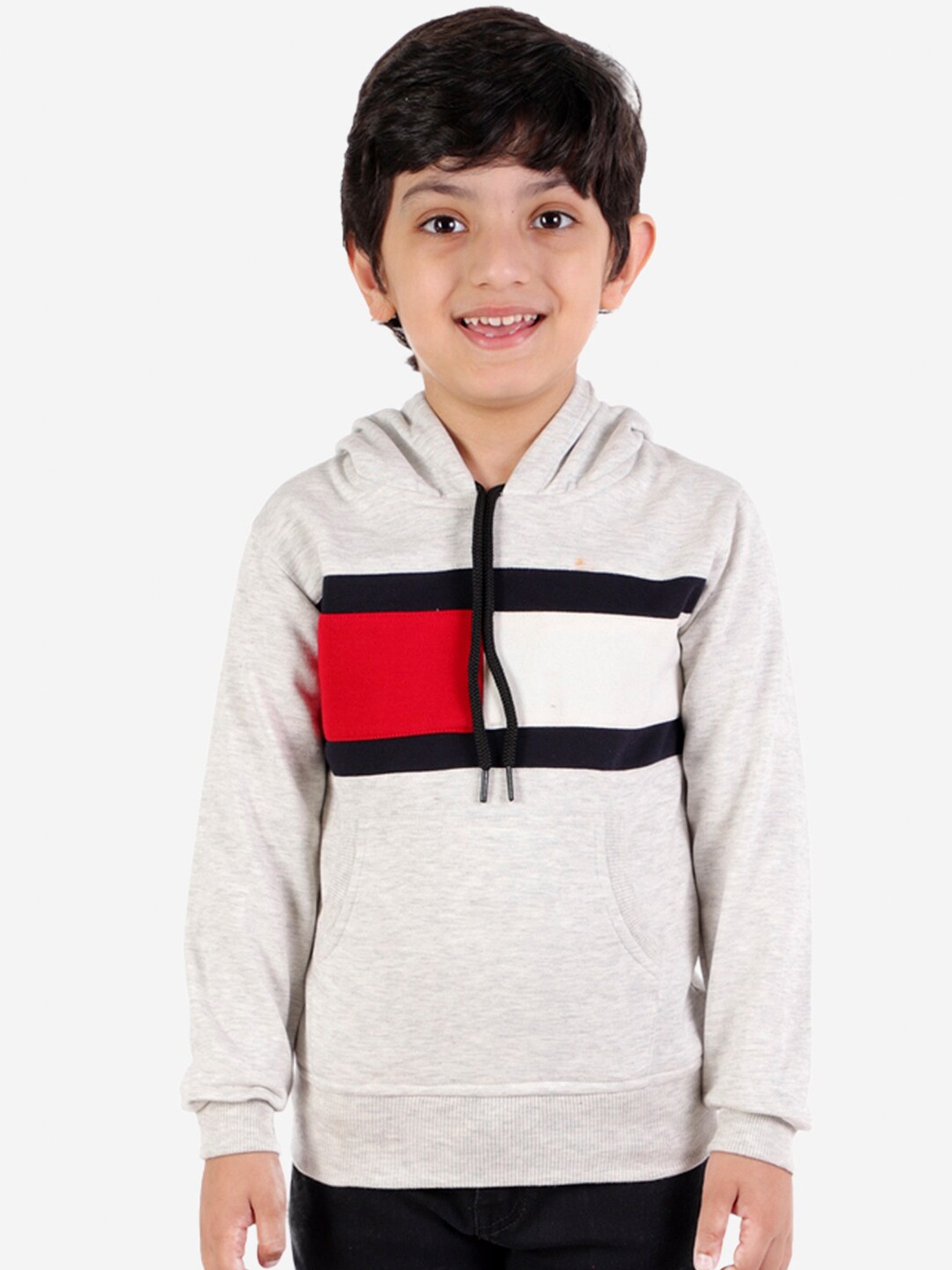 

ahhaaaa Boys Grey Striped Hooded Sweatshirt