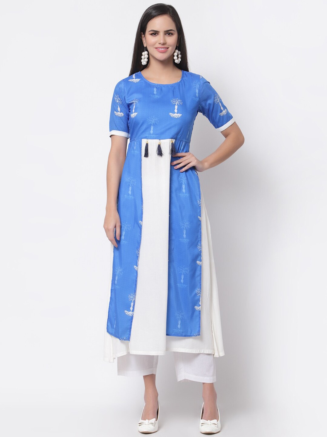 

Myshka Women Blue & Off-White Ethnic Motifs Printed Kurta