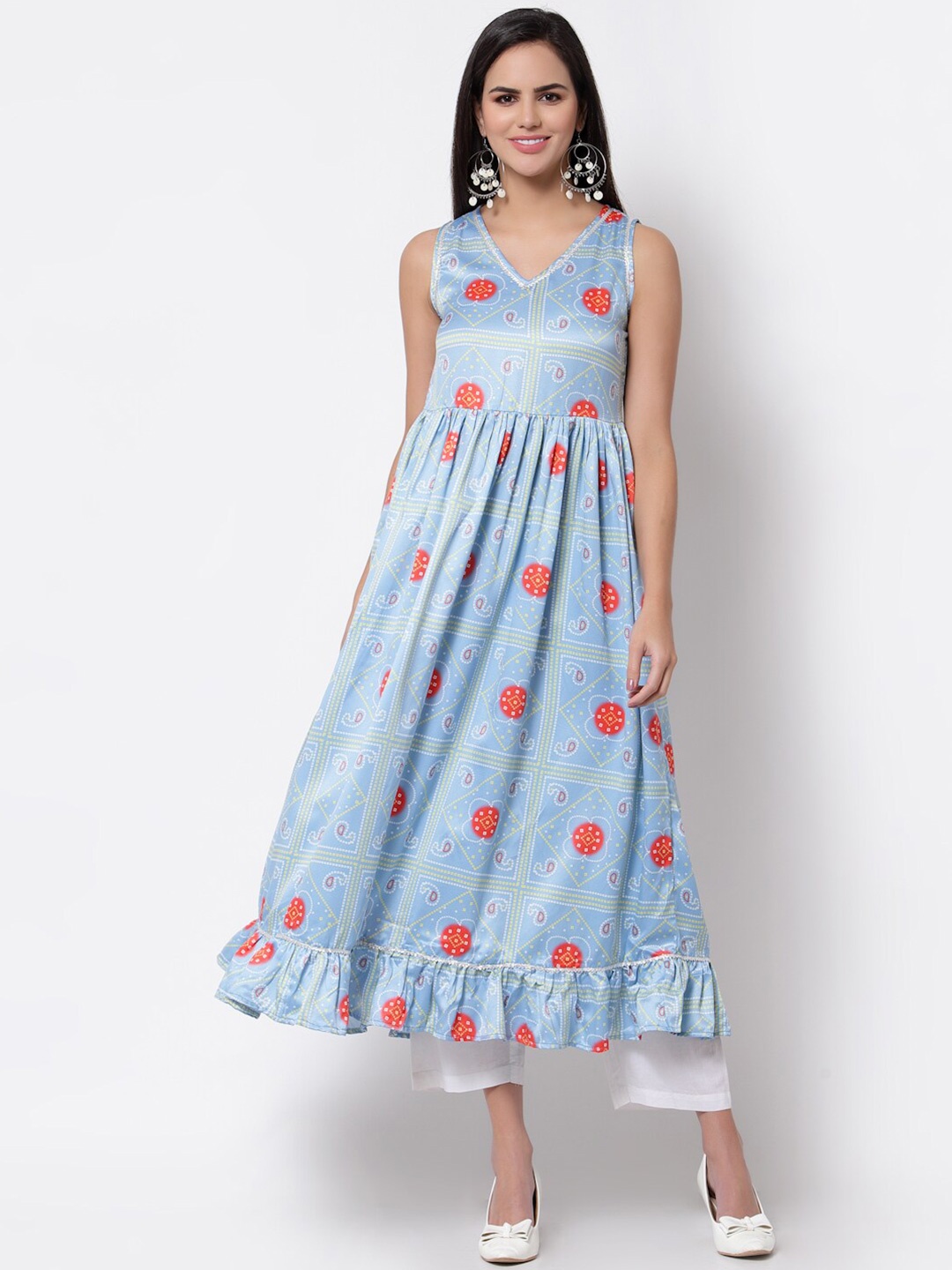 

Myshka Women Blue Ethnic Motifs Printed Cotton Anarkali Kurta