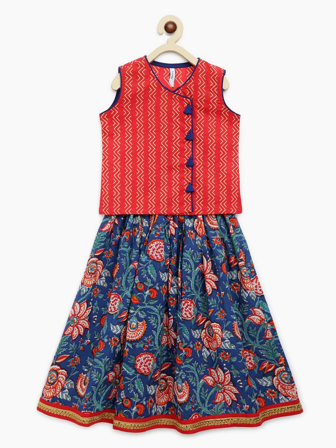 

Campana Girls Red & Blue Printed Ready to Wear Lehenga &