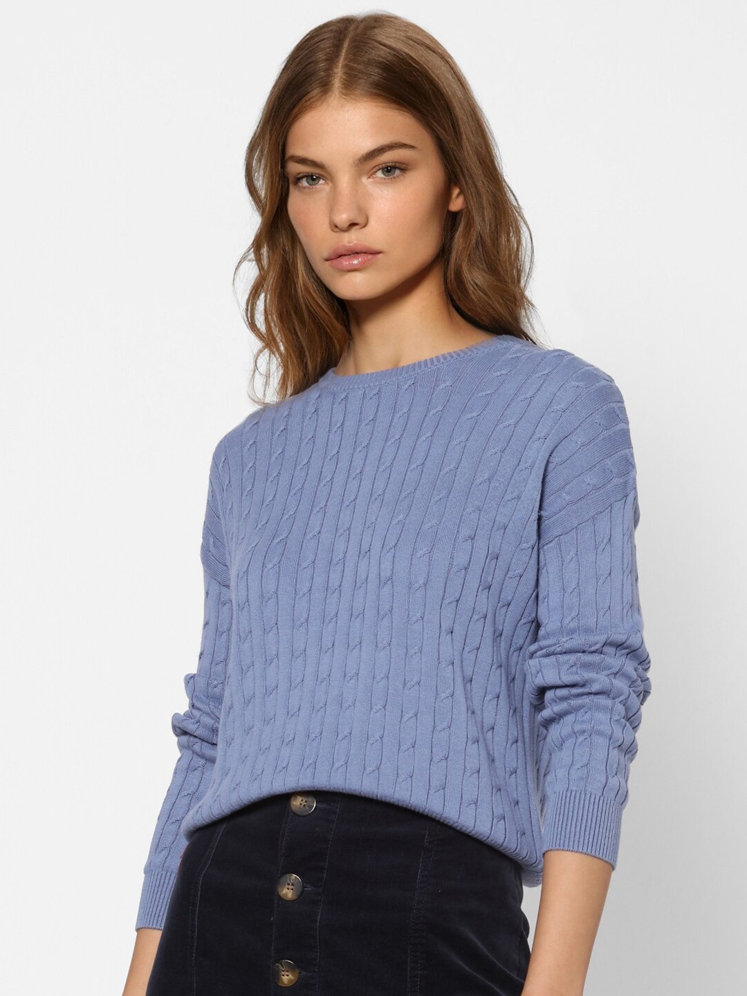 

ONLY Women Blue Self Design Pullover
