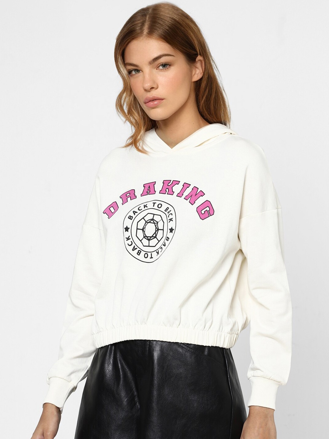 

ONLY Women Beige Printed Hooded Sweatshirt