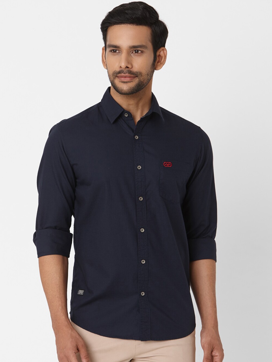 

Mufti Men Navy Blue Slim Fit Micro Checks Checked Cotton Casual Shirt