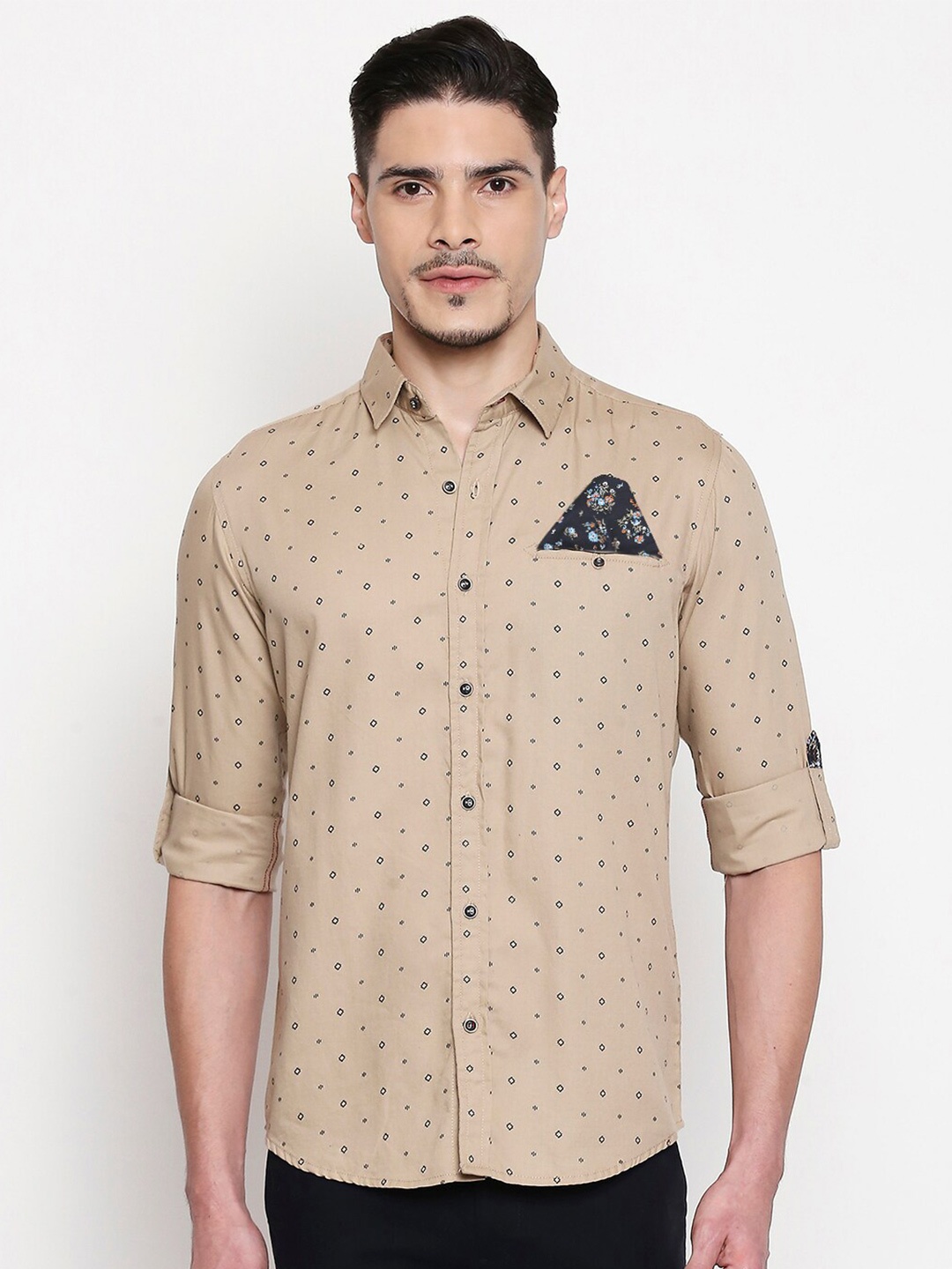 

Mufti Men Khaki Slim Fit Printed Cotton Casual Shirt