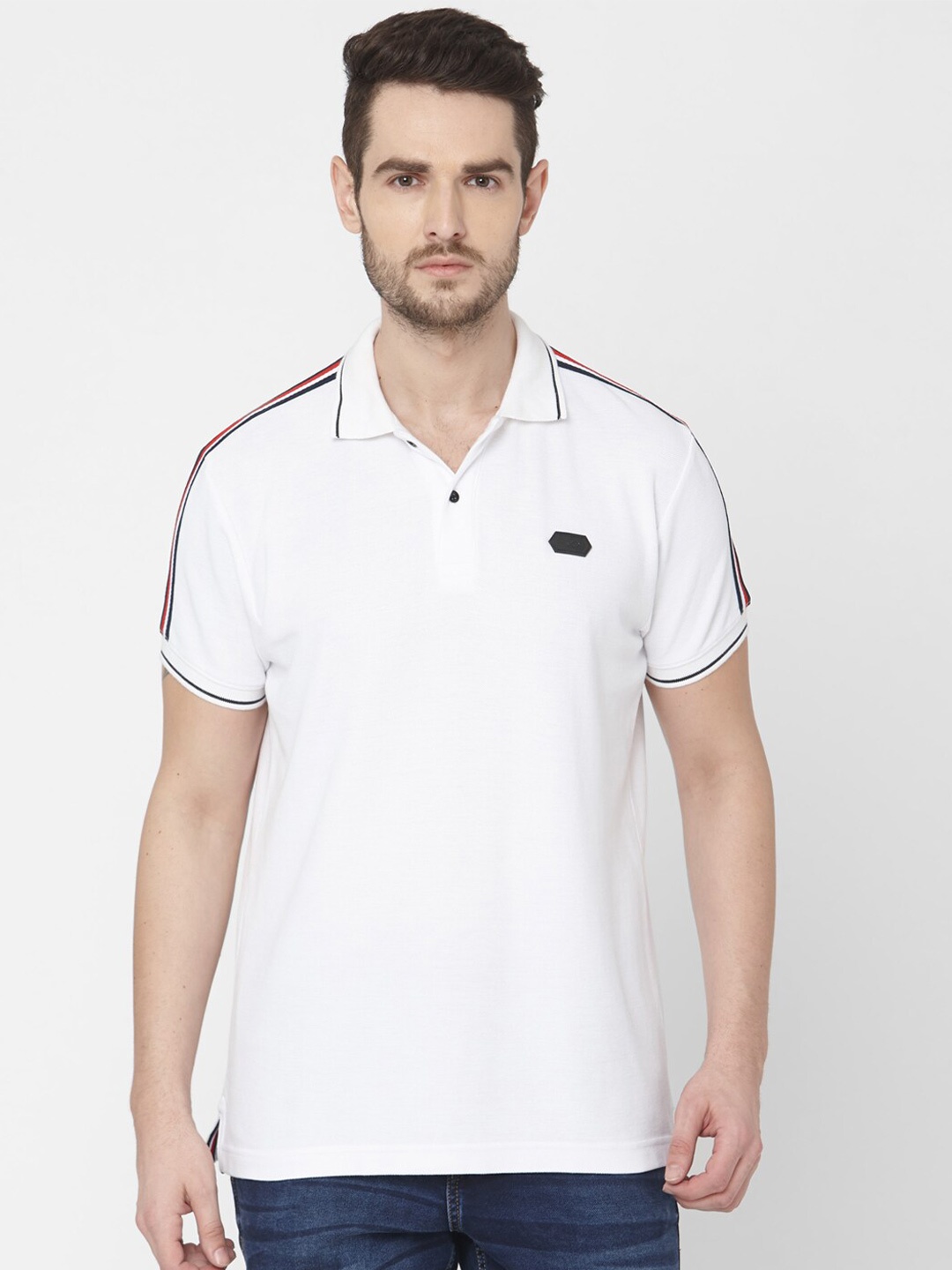 

Mufti Men White Polo Collar Slim Fit T-shirt