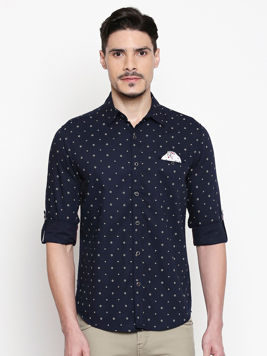 

Mufti Men Navy Blue Slim Fit Printed Cotton Casual Shirt