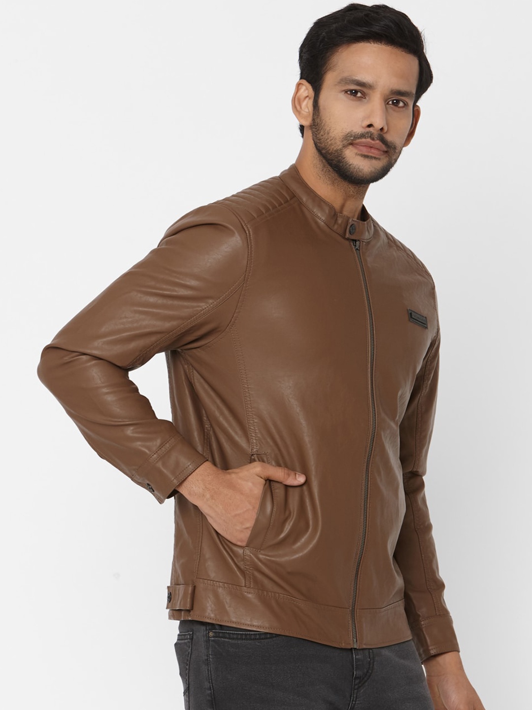 

Mufti Men Grey Lightweight Biker Jacket