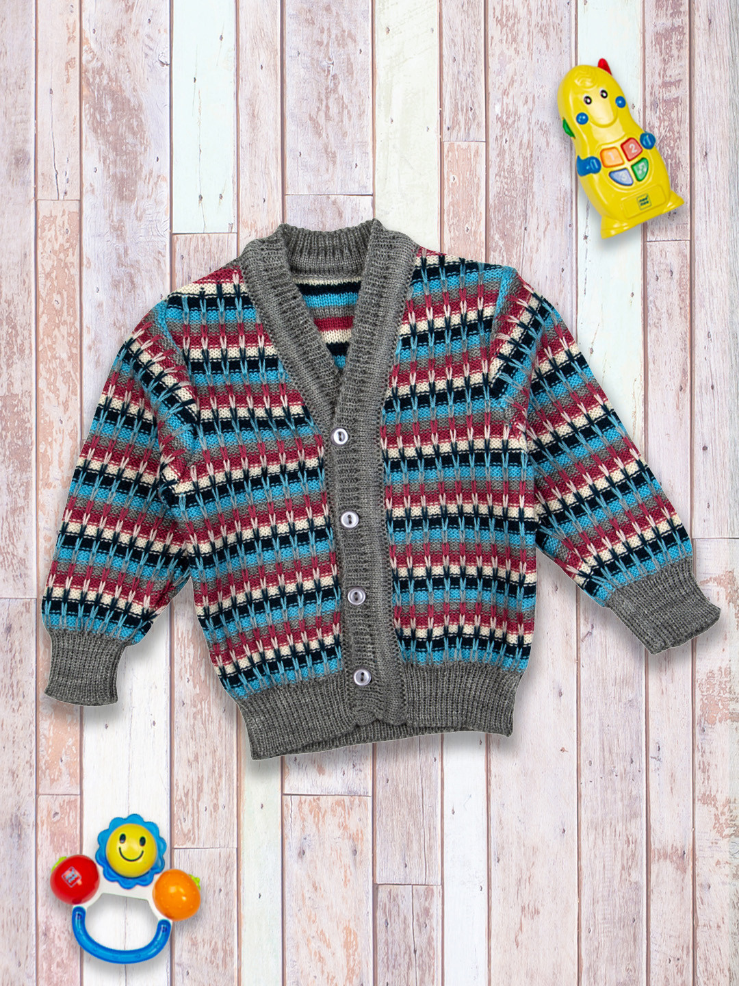 

MeeMee Unisex Kids Grey & Blue Striped Sweater