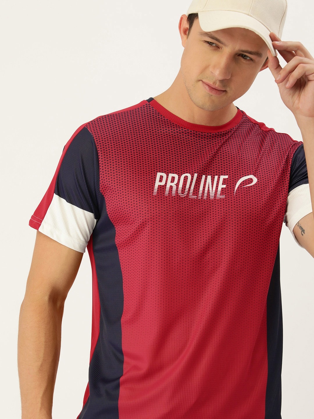 

Proline Active Men Red & Navy Blue Colourblocked Printed Casual T-shirt