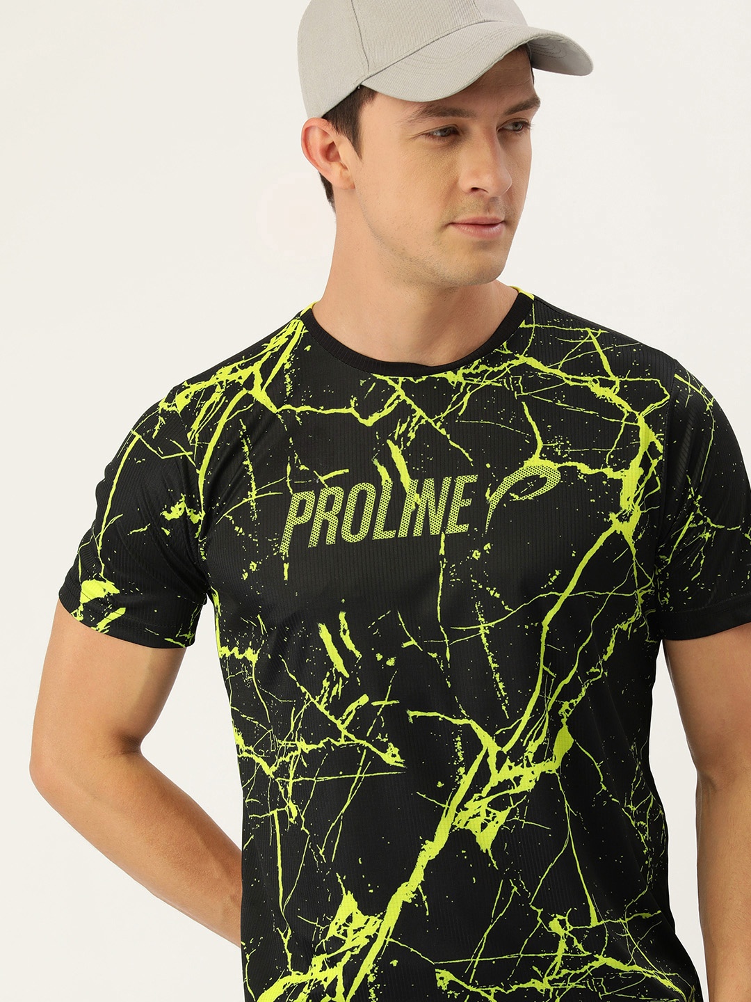 

Proline Active Men Black & Fluorescent Green Printed Casual T-shirt