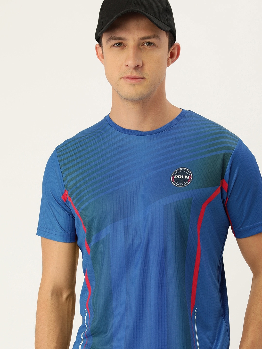 

Proline Active Men Blue & Red Striped And Colourblocked Printed T-shirt