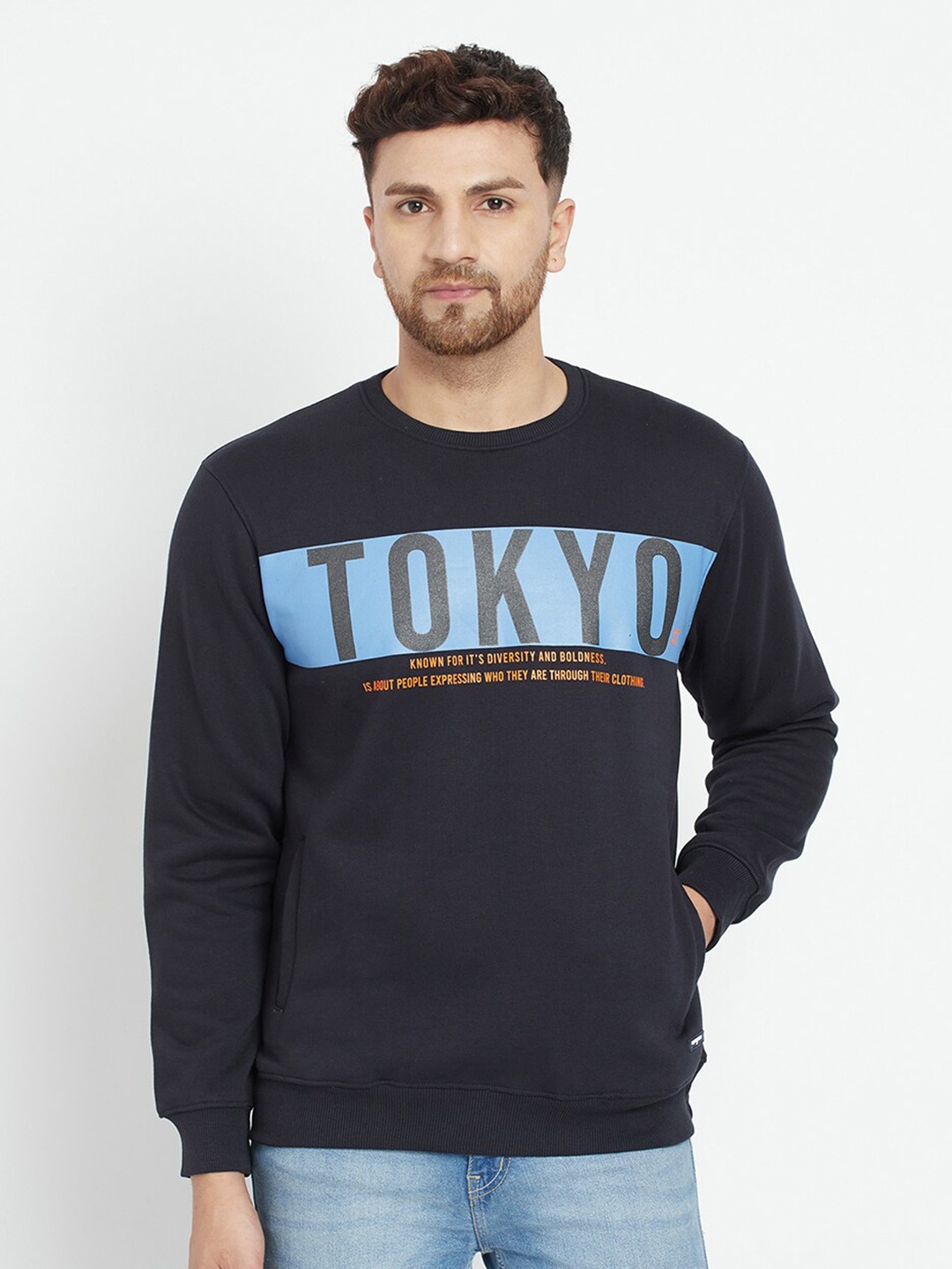 

Parcel Yard Men Navy Blue Printed Sweatshirt