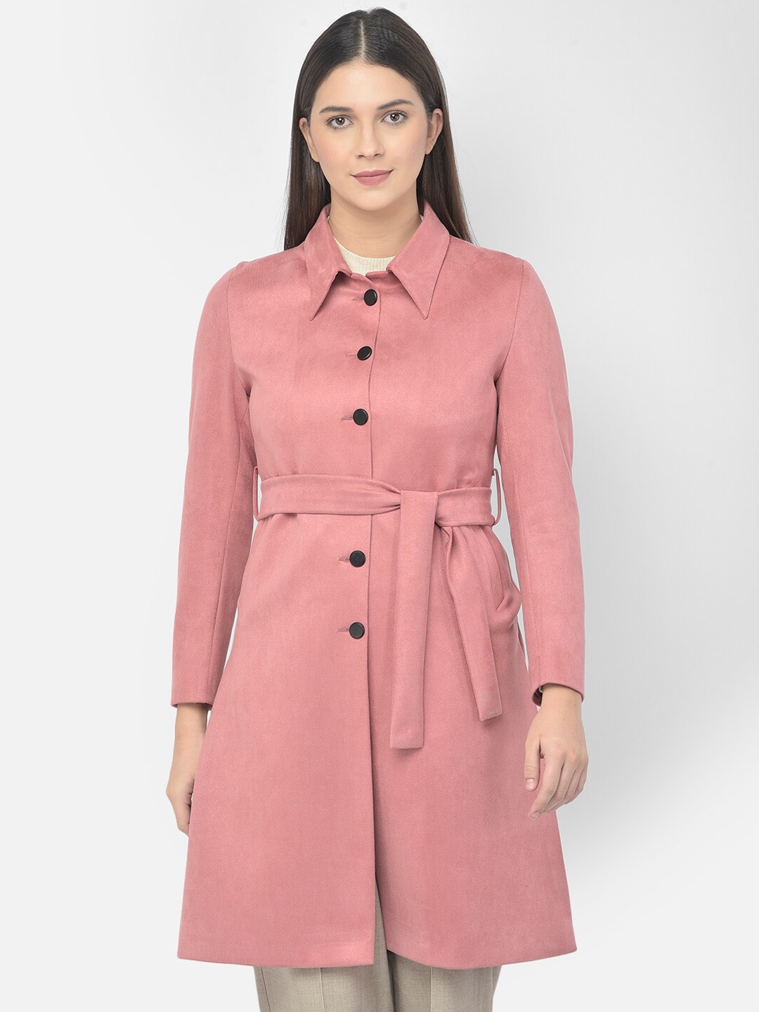

AUDSTRO Women Pink Solid Longline Overcoat