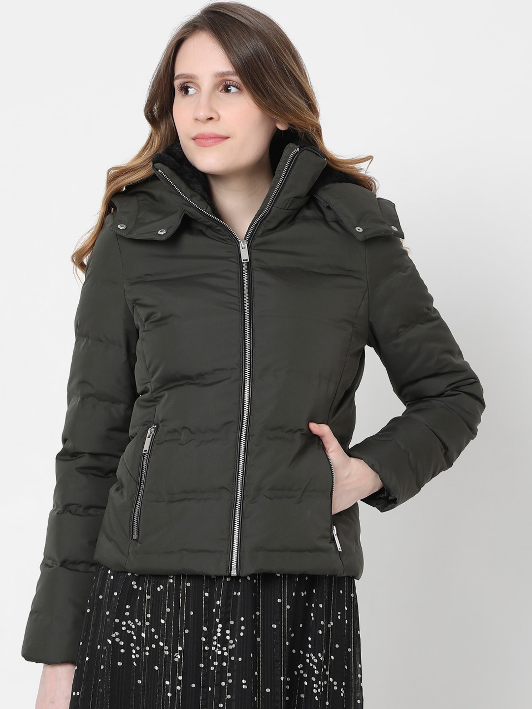 

Vero Moda Women Olive Green Hooded Puffer Jacket