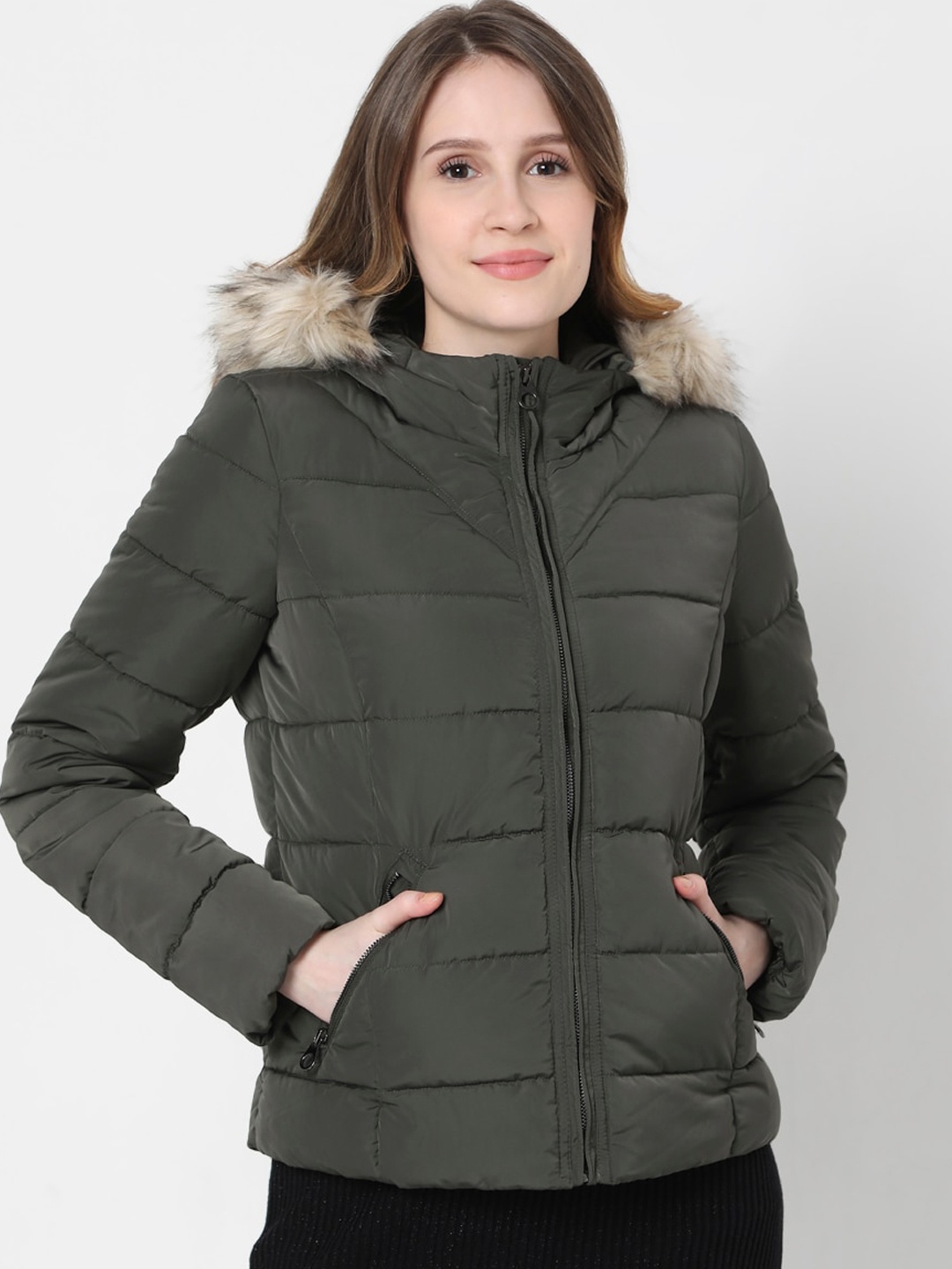 

Vero Moda Women Olive Green Puffer Jacket