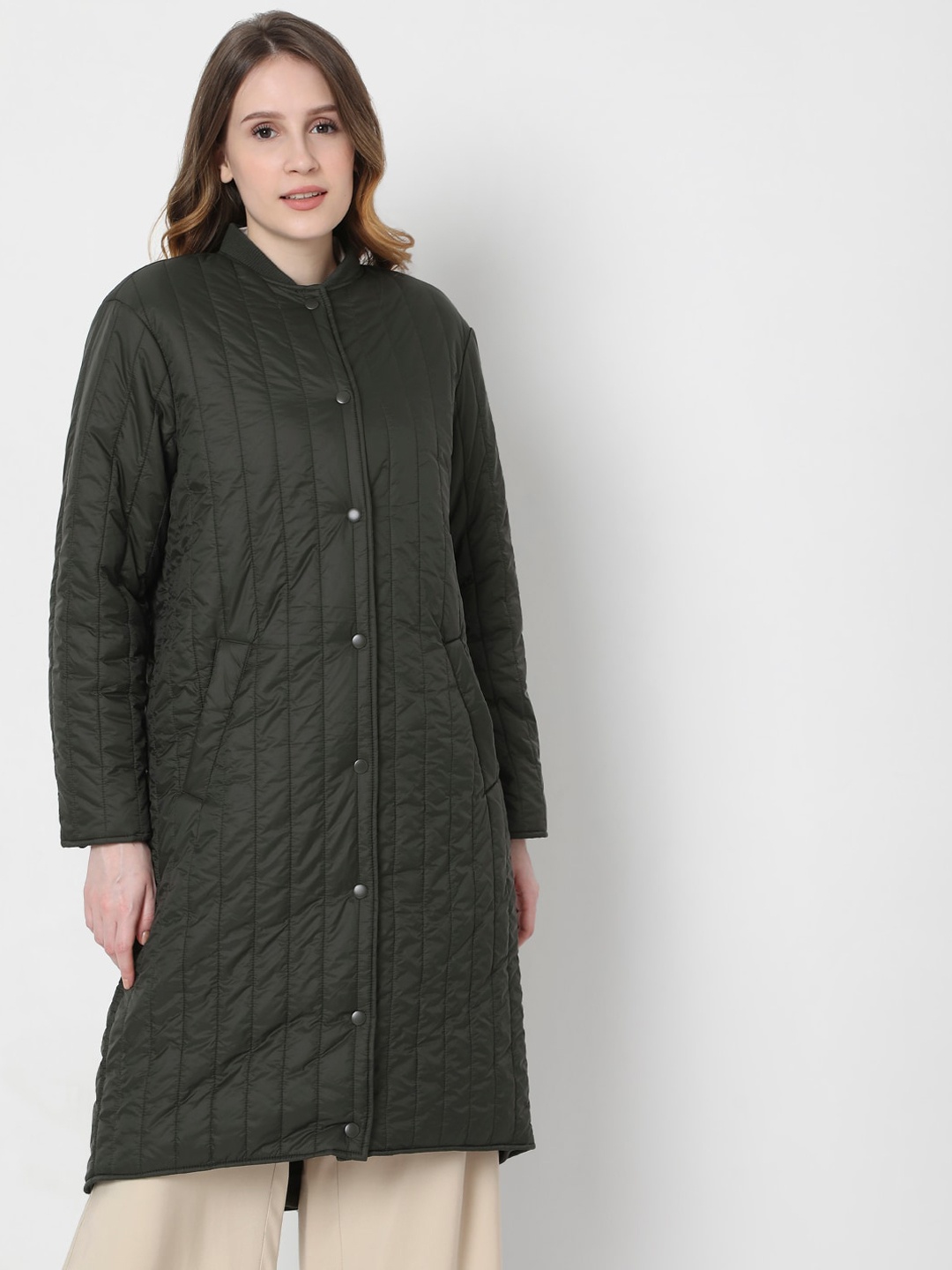 

Vero Moda Women Grey Geometric Longline Padded Jacket