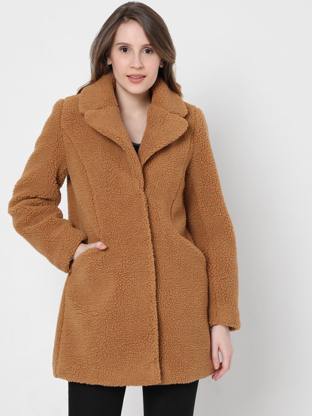 

Vero Moda Women Brown Self Design Overcoat