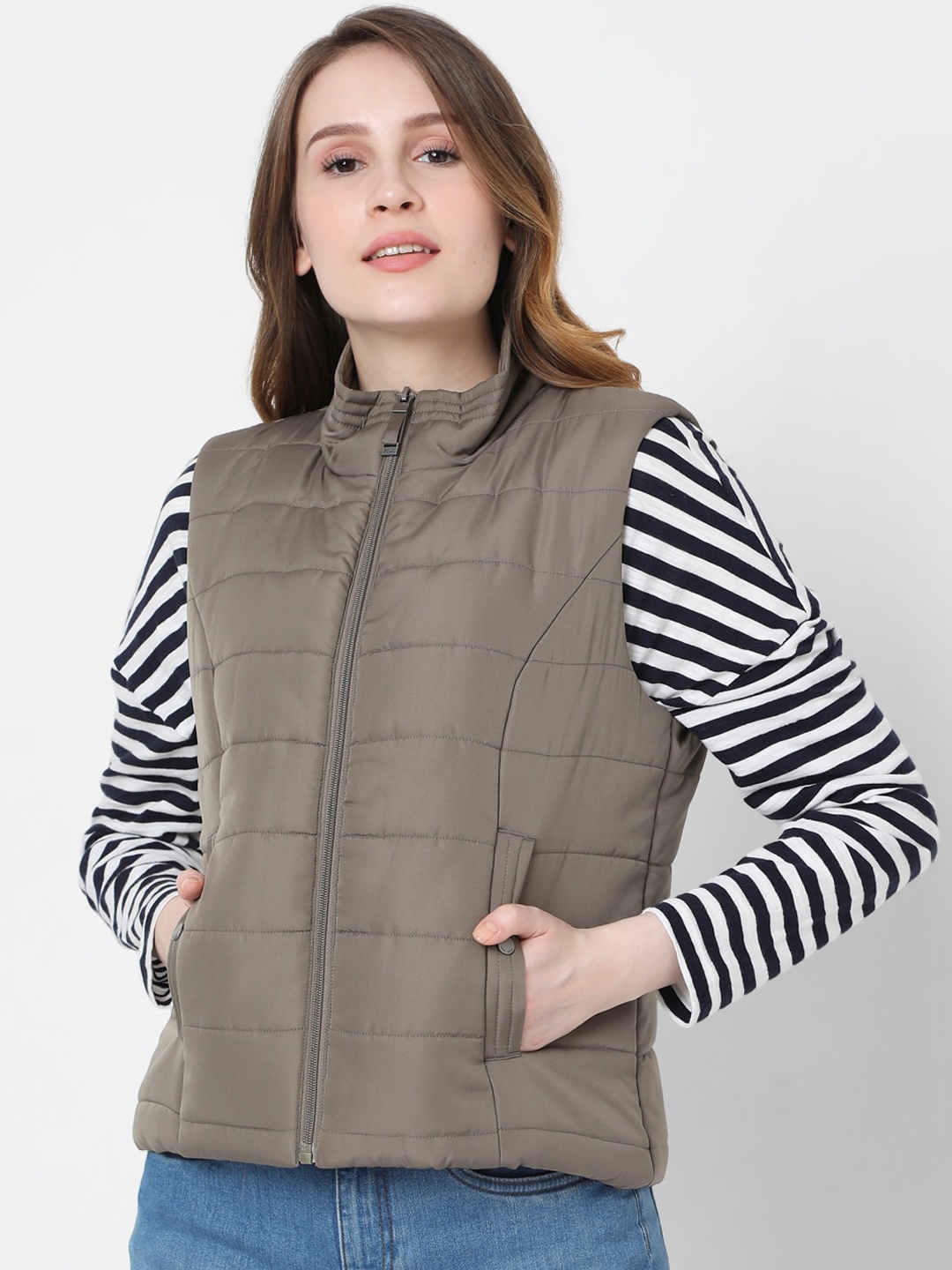 

Vero Moda Women Grey Geometric Puffer Jacket