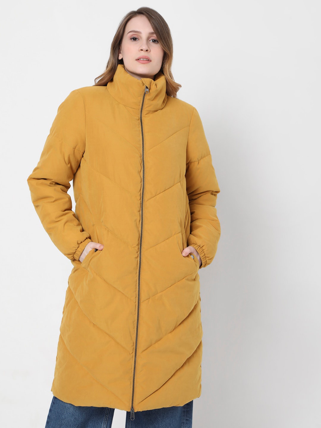 

Vero Moda Women Mustard Yellow Longline Padded Jacket
