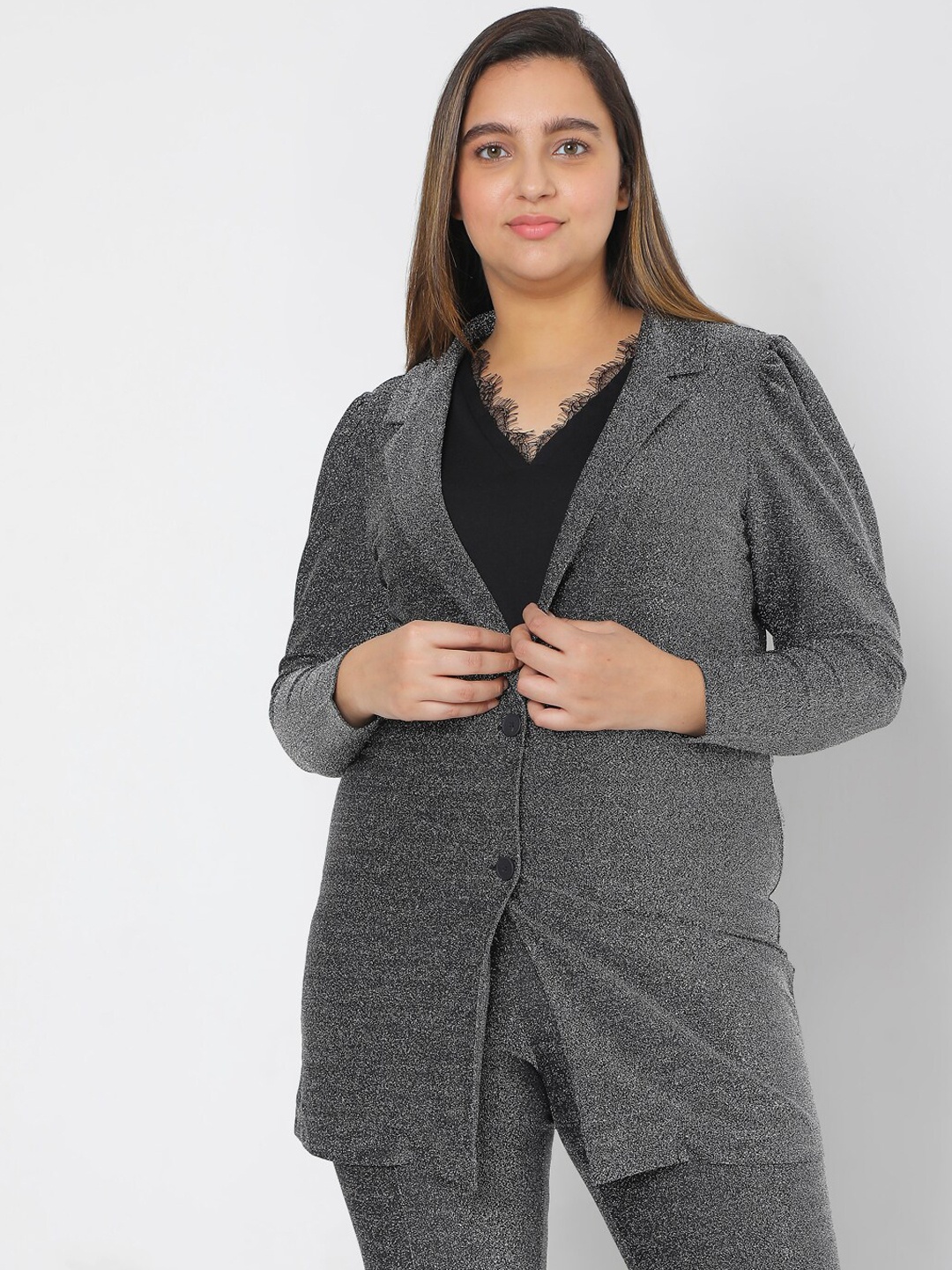 

VERO MODA CURVE Women Black Solid Single-Breasted Casual Blazer