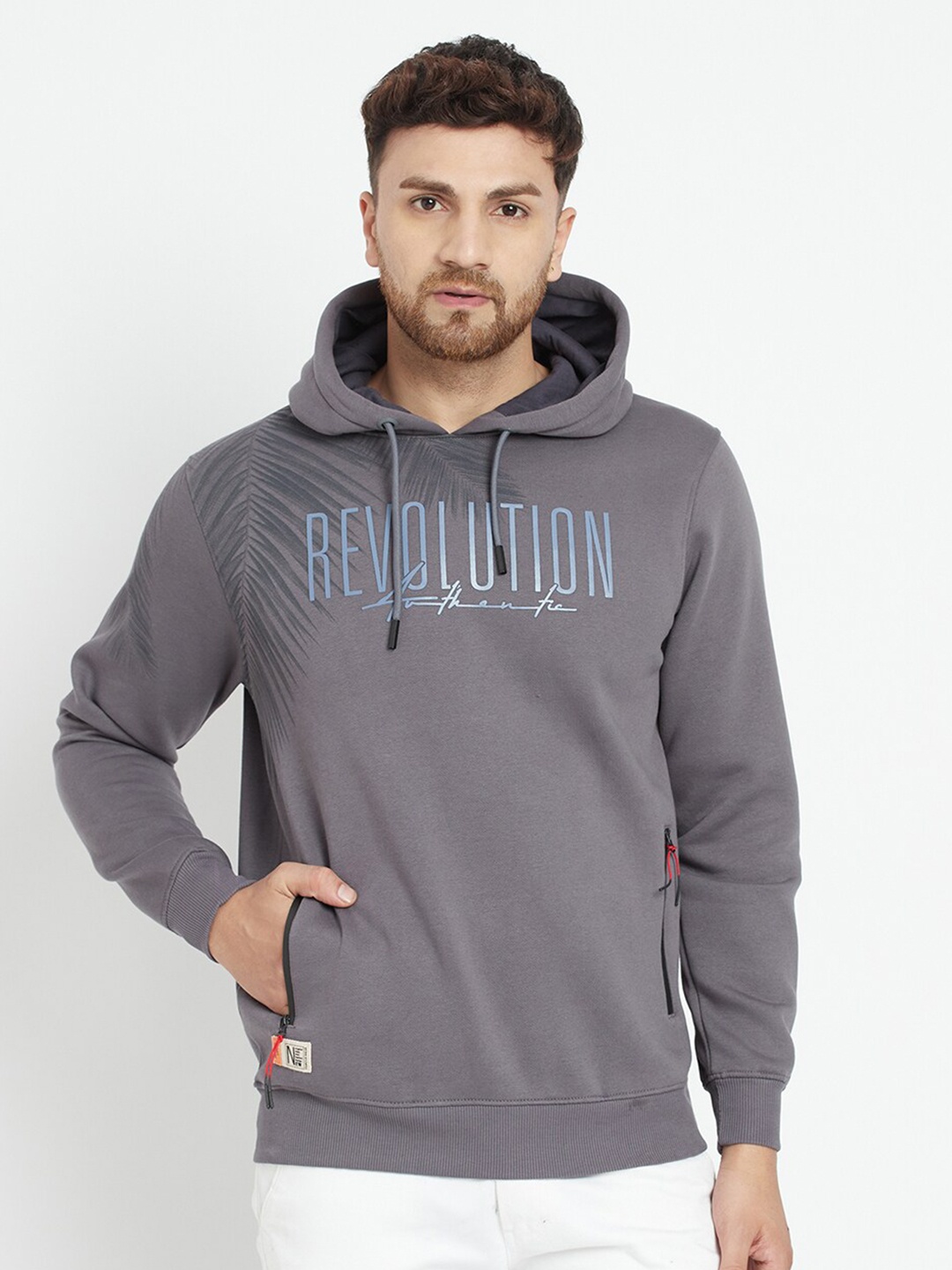 

Parcel Yard Men Grey Printed Hooded Sweatshirt