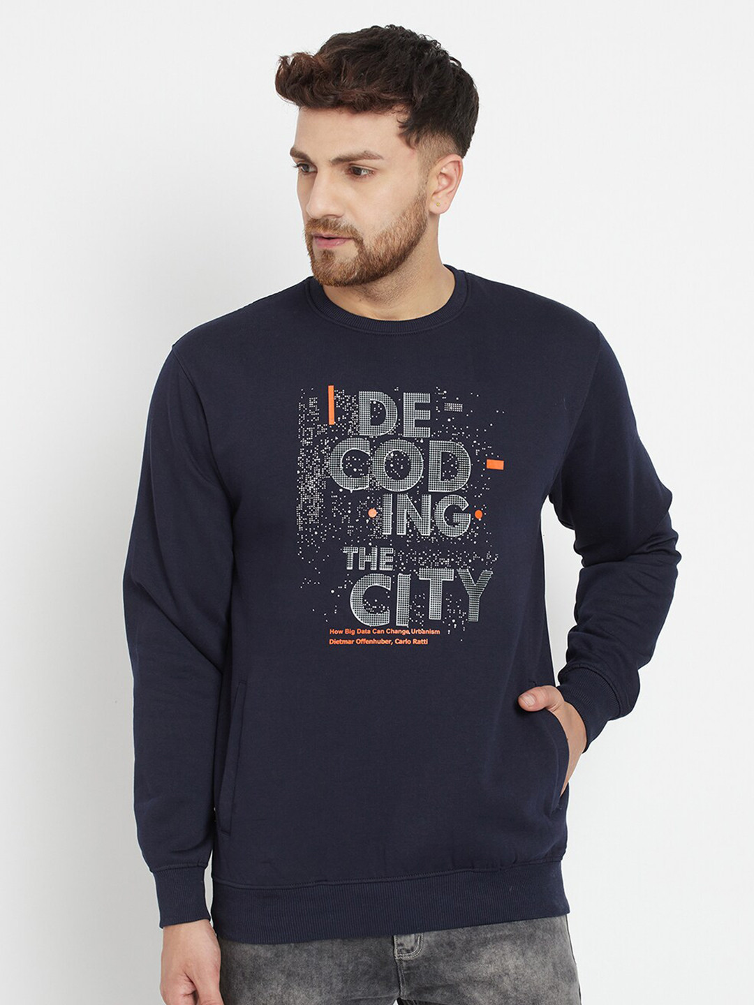 

Parcel Yard Men Navy Blue Printed Sweatshirt