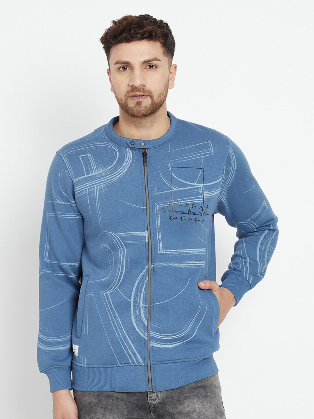 

Parcel Yard Men Blue Printed Hooded Sweatshirt