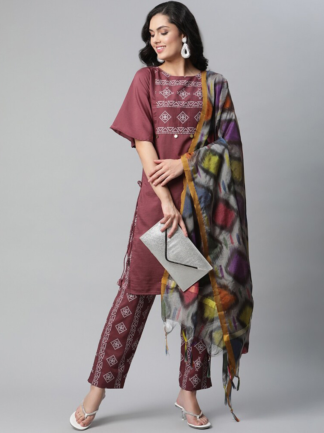 

OM SAI LATEST CREATION Women Rose Embroidered Flared Sleeves Thread Work Kurta