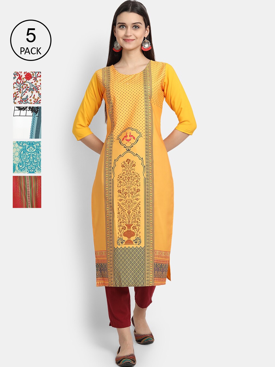 

7Threads Women Set of 5 Multicoloured Floral Printed Crepe Kurta, Multi