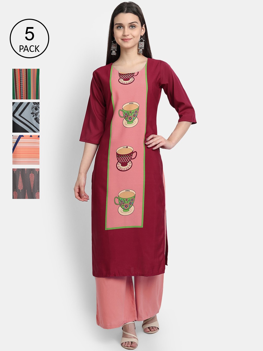 

7Threads Women Multicoloured Geometric Printed Thread Work Crepe Kurta, Multi