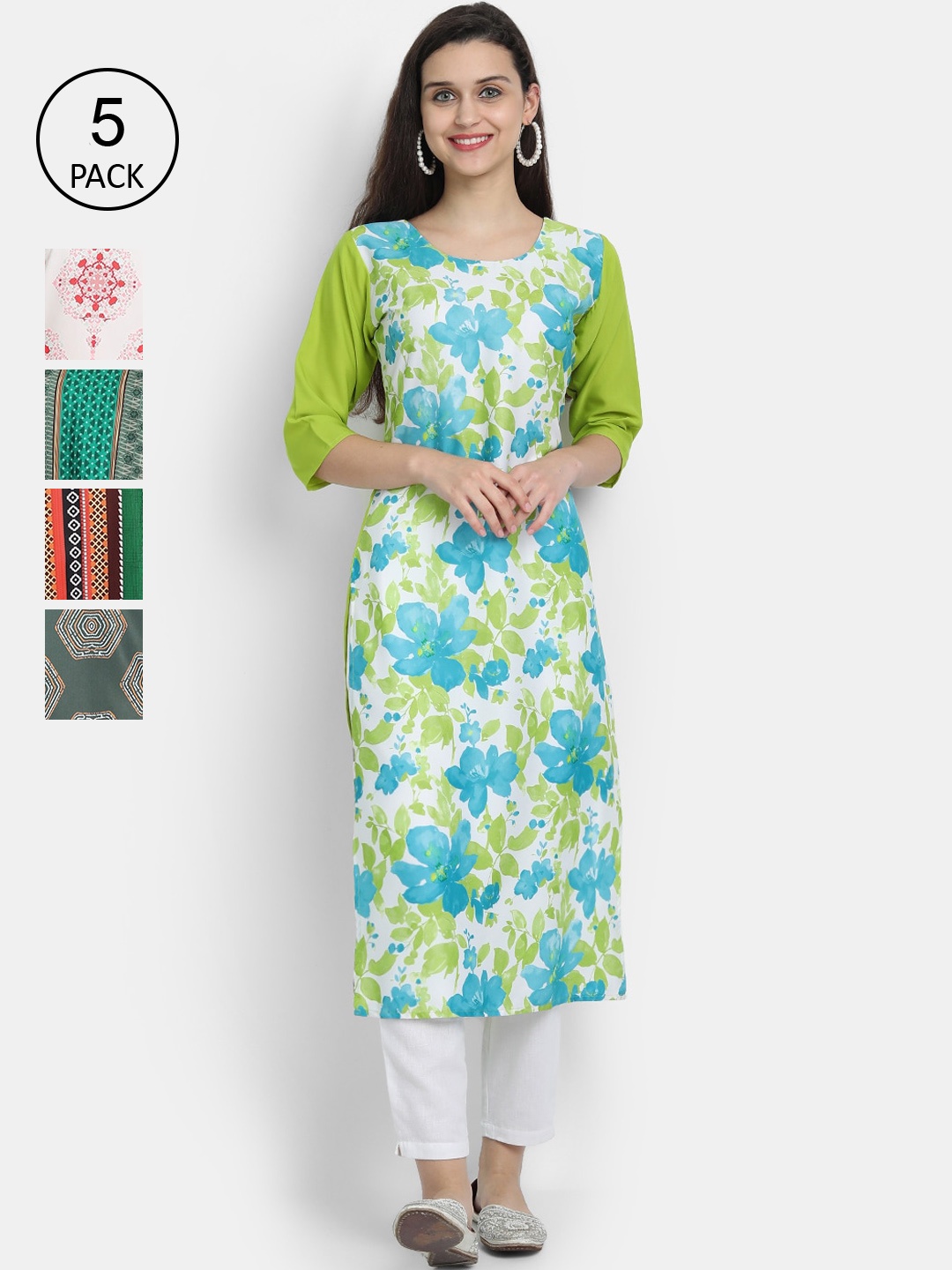 

7Threads Pack of 5 Women Printed Crepe Kurta, Multi