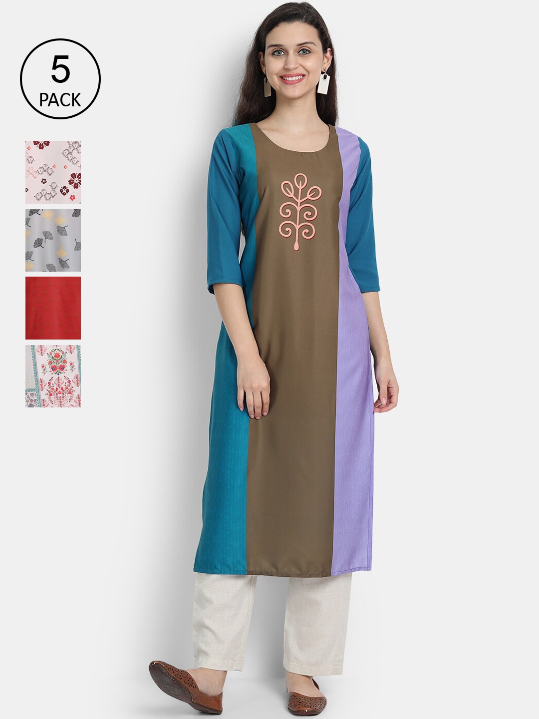

7Threads Women Pack Of 5 Multicoloured Printed Straight Kurta, Multi