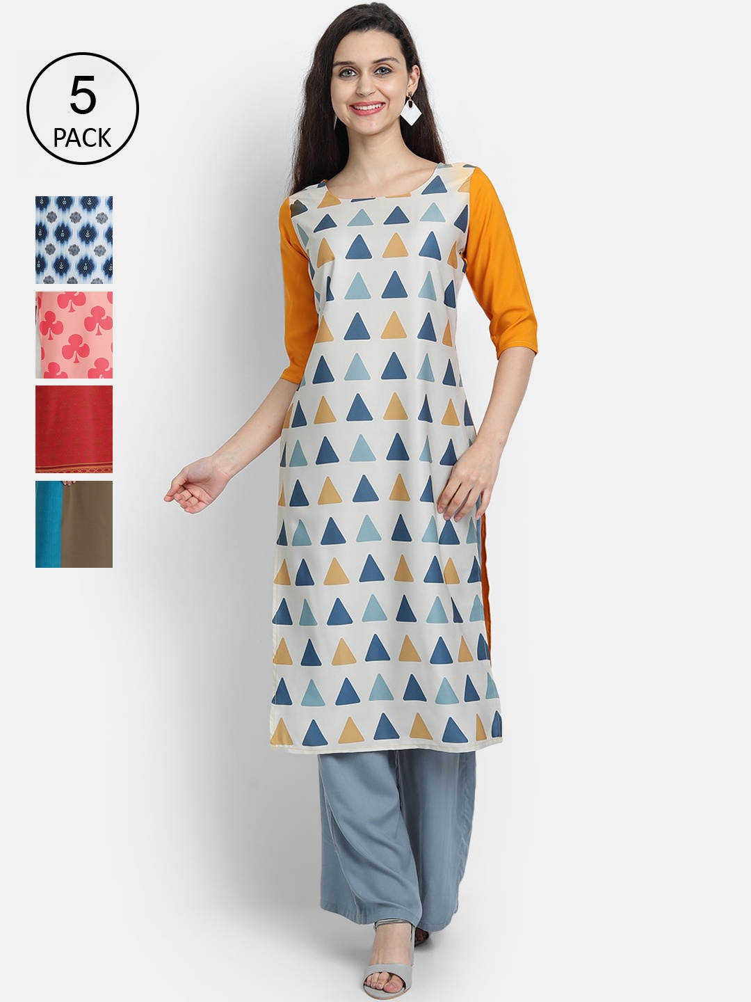 

7Threads Women Pack Of 5 Printed Crepe Kurtas, White