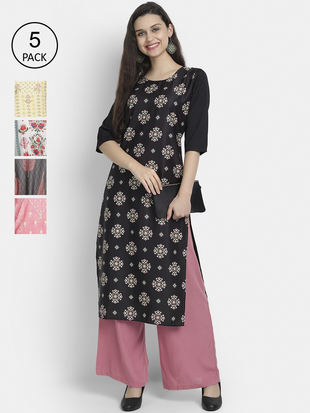 

7Threads Women Set of 5 Printed Crepe Kurta, Multi