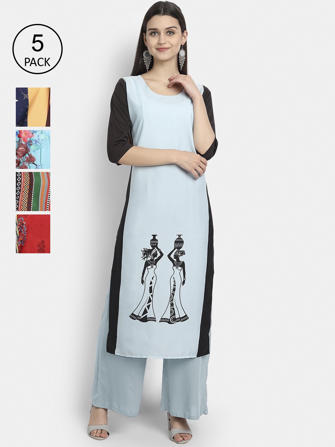 

7Threads Women Pack Of 5 Printed Crepe Kurta, Blue