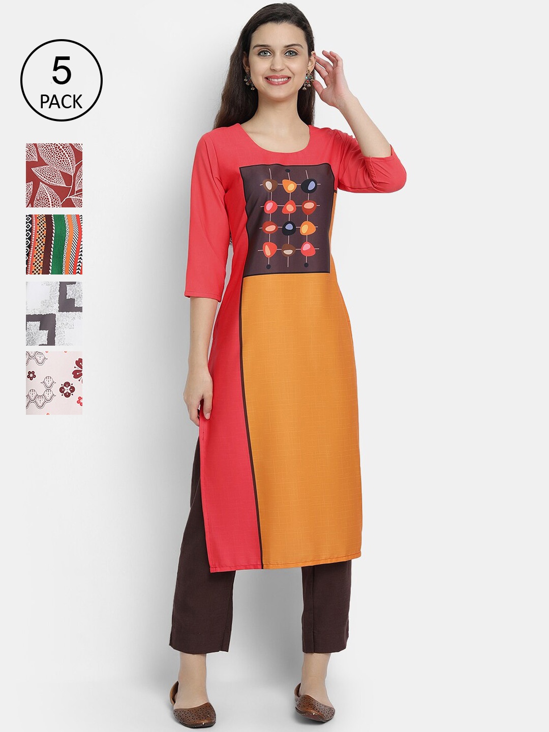 

7Threads Women Pack Of 5 Printed Crepe Kurta, Red