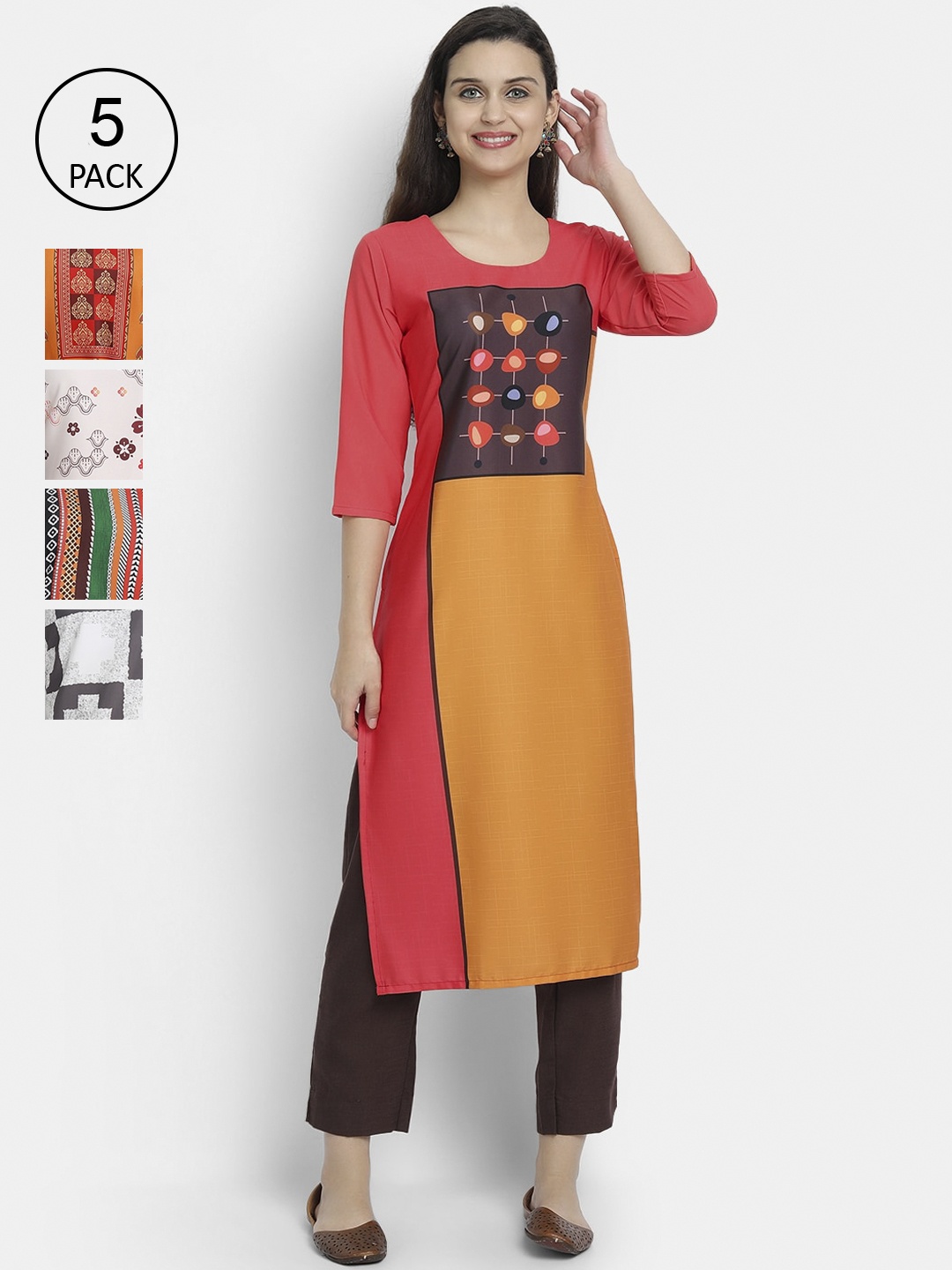

7Threads Women Pack Of 5 Printed Kurtas, Red