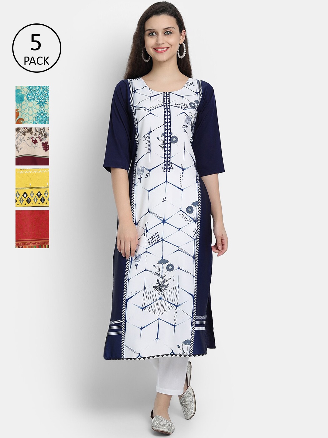 

7Threads Women Pack Of 5 Multicoloured Printed Kurta, Multi