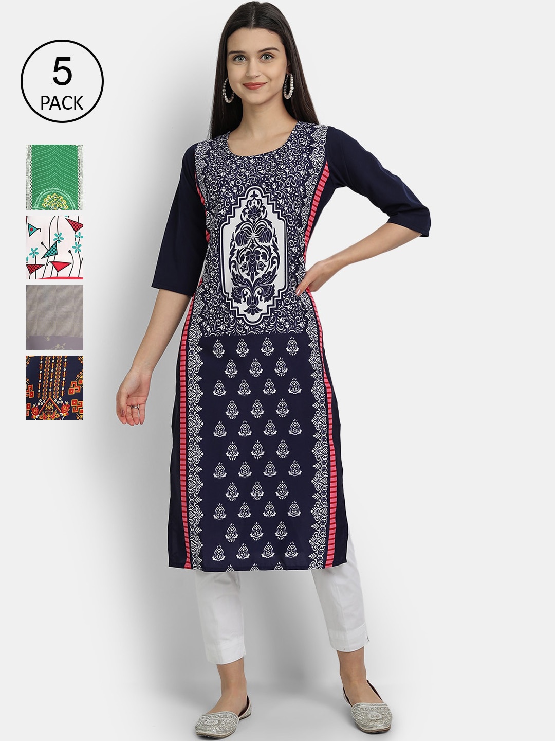 

7Threads Women Pack Of 5 Multicoloured Floral Printed Crepe Kurta, Multi