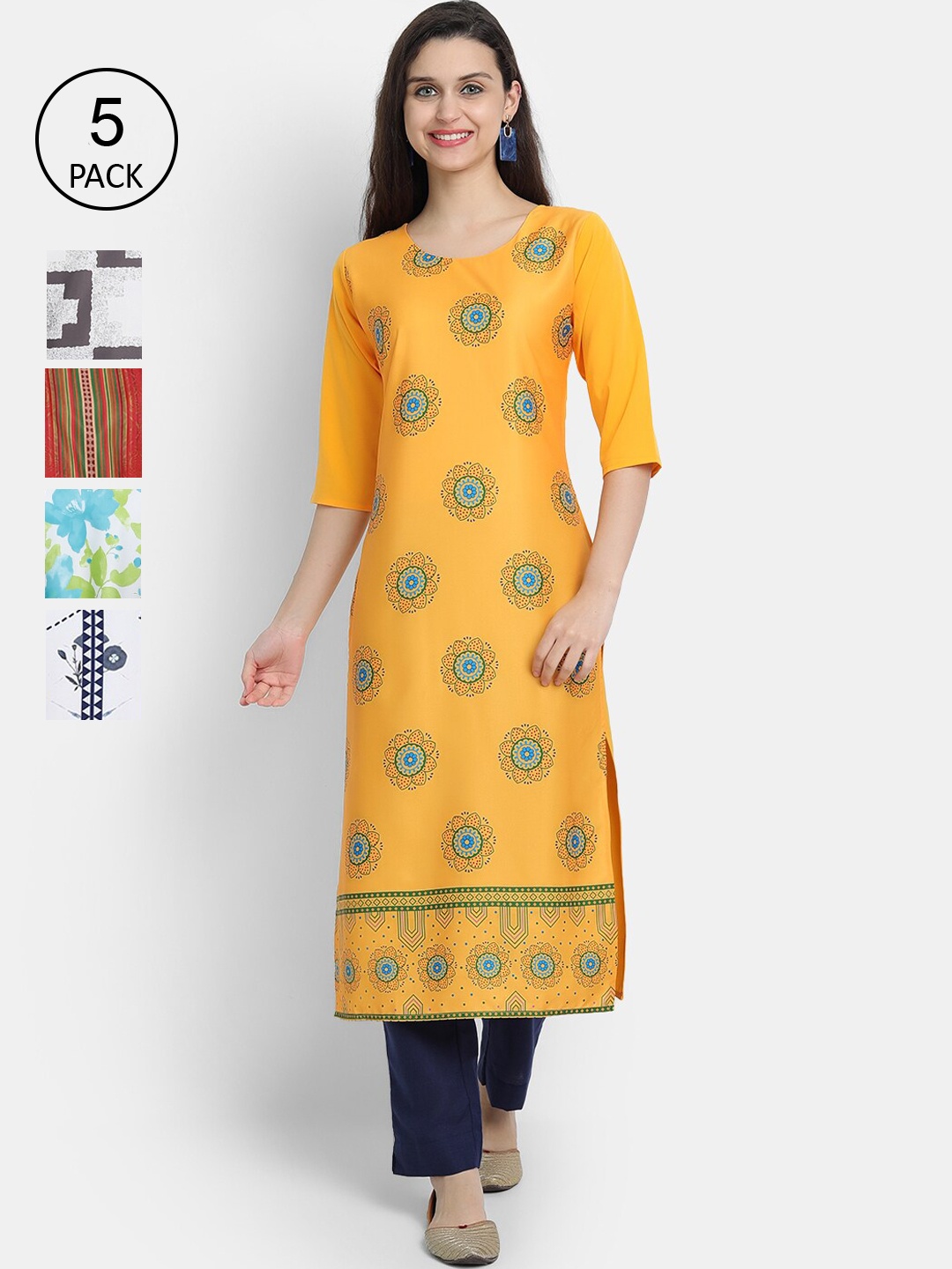 

7Threads Women Pack Of 5 Multicoloured Floral Printed Crepe Kurta, Multi