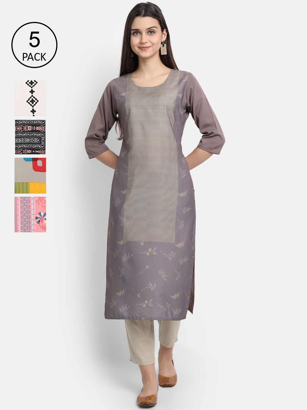

7Threads Women Set of 5 Printed Crepe Kurta, Multi