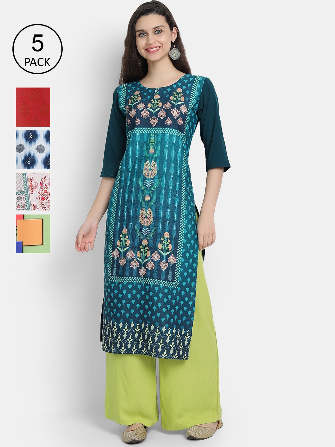 

7Threads Women Pack of 5 Printed Crepe Kurta, Multi