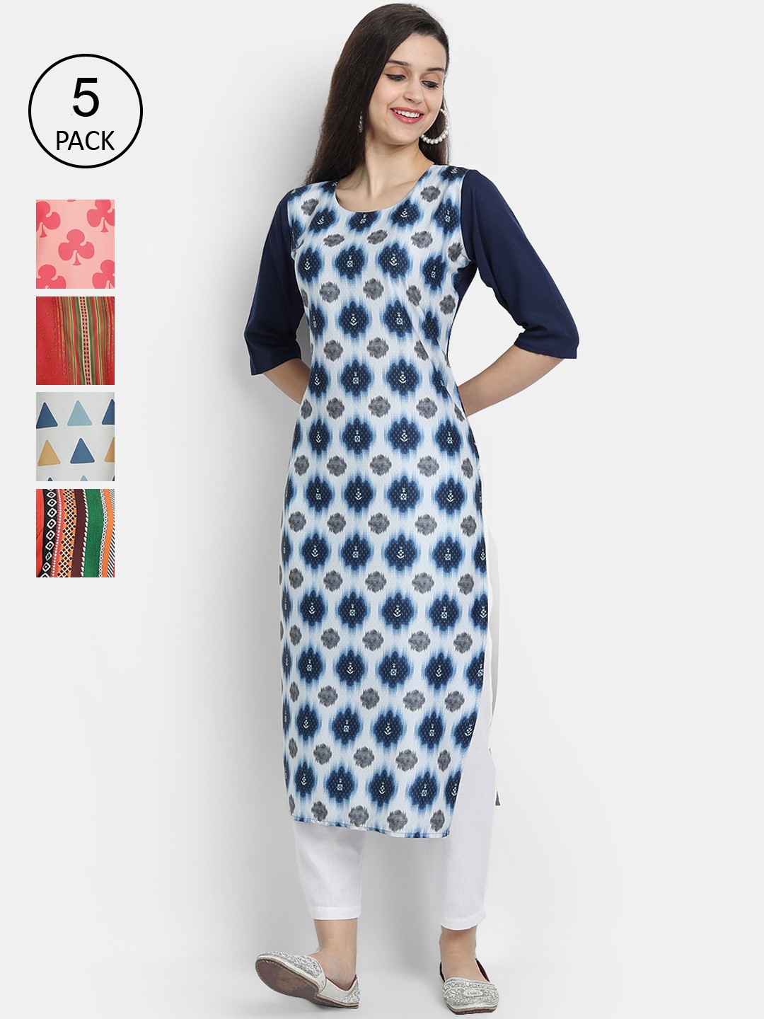 

7Threads Pack of 5 Women Printed Crepe Kurta, Multi