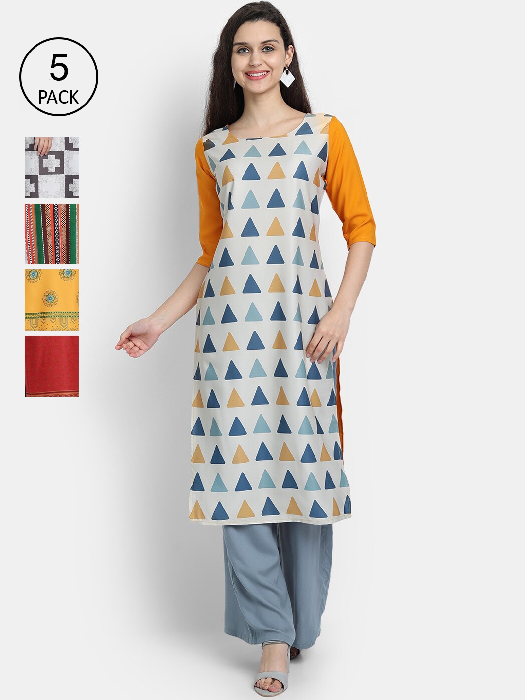 

7Threads Women Pack Of 5 Multicoloured Printed Straight Kurta, Multi