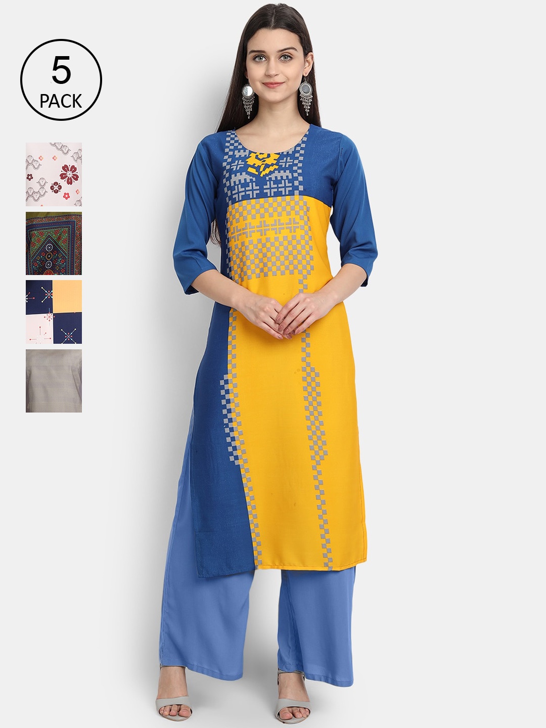 

7Threads Women Pack of 5 Printed Crepe Kurta, Multi