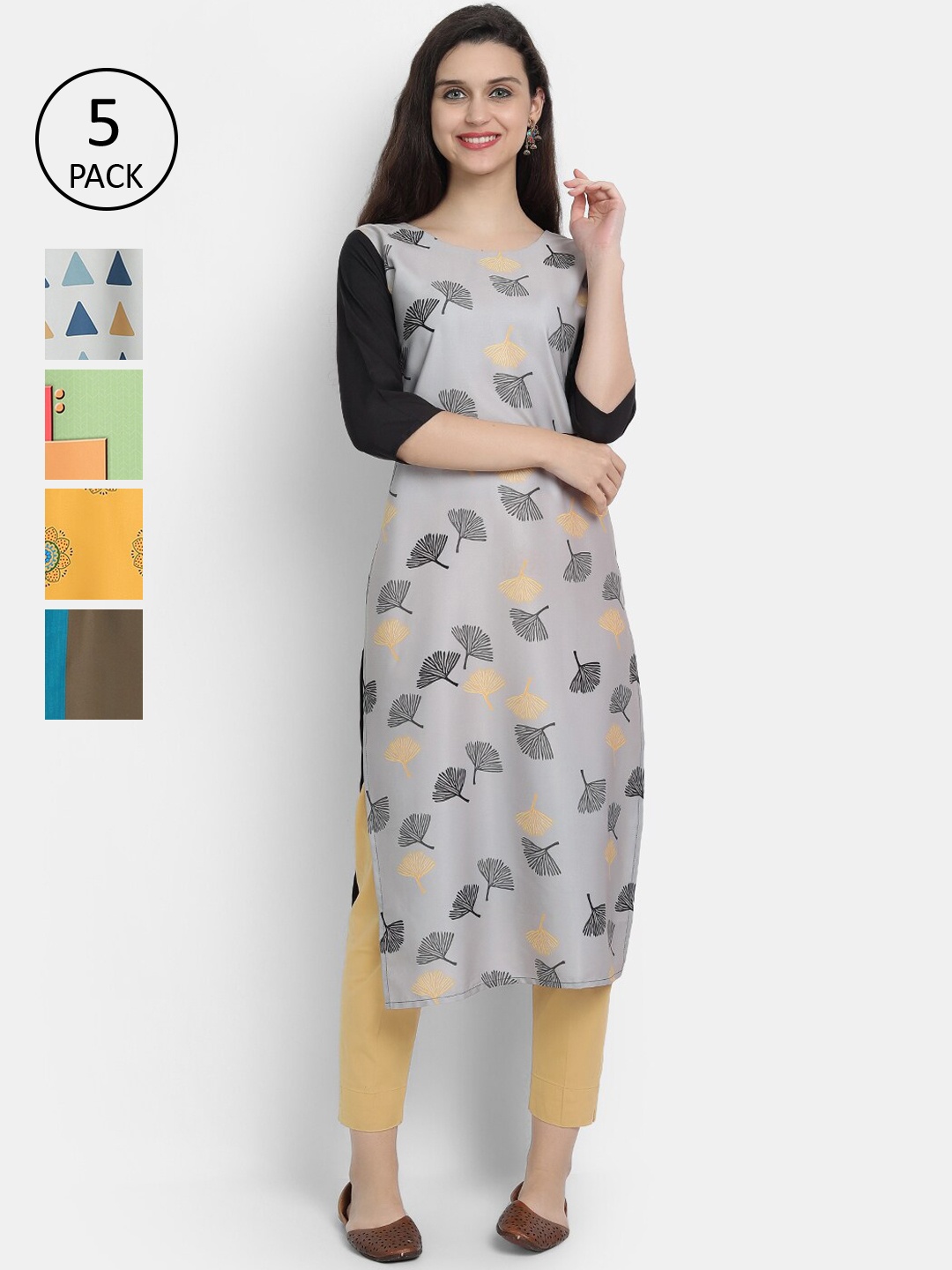 

7Threads Women Set of 5 Printed Crepe Kurta, Multi