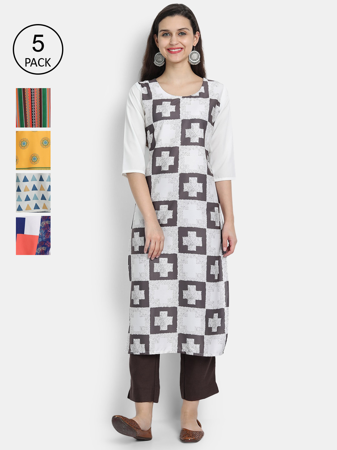 

7Threads Pack of 5 Women Printed Crepe Kurta, Multi