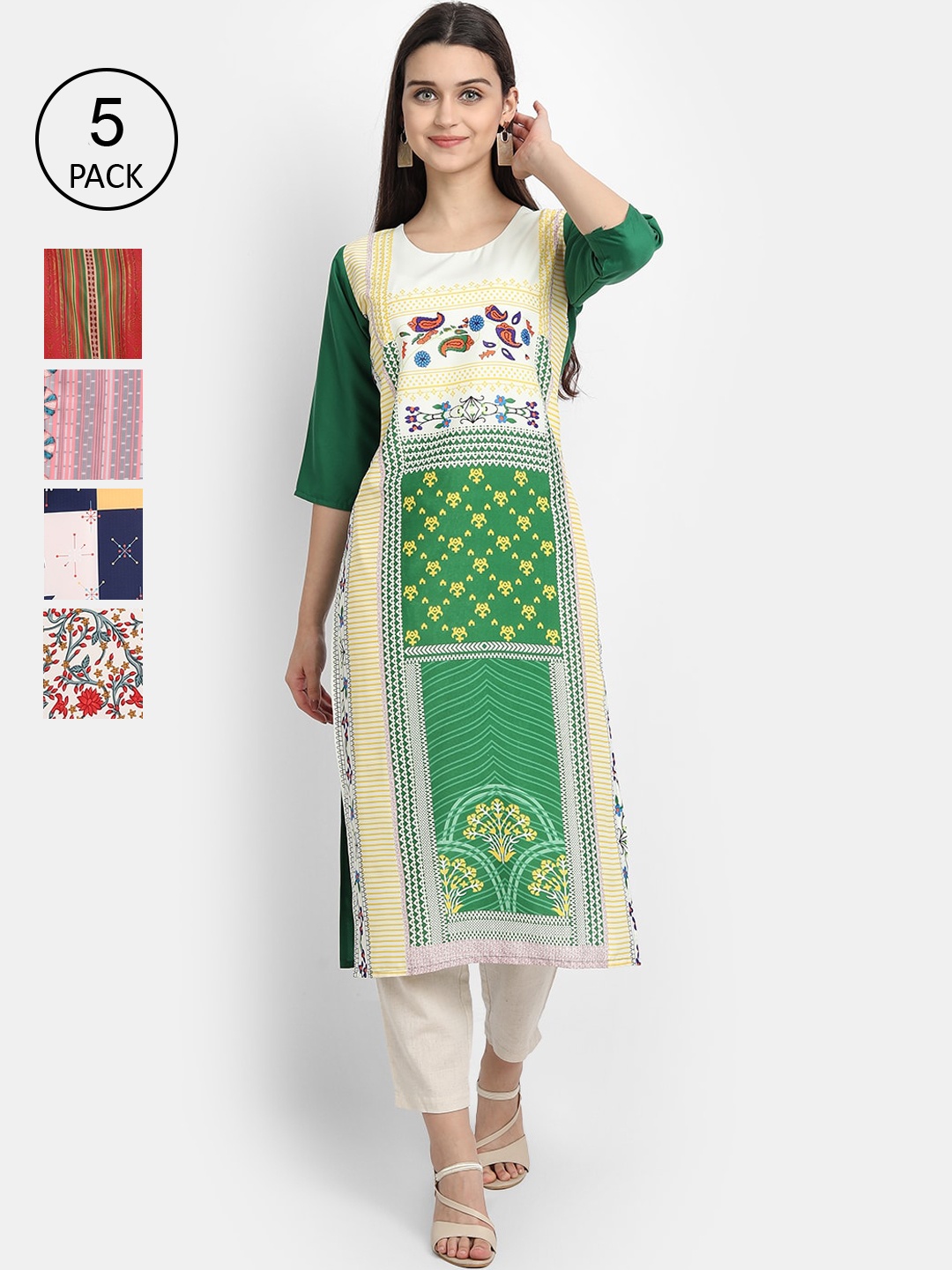 

7Threads Women Pack Of 5 Multicoloured Printed Straight Kurta, Multi