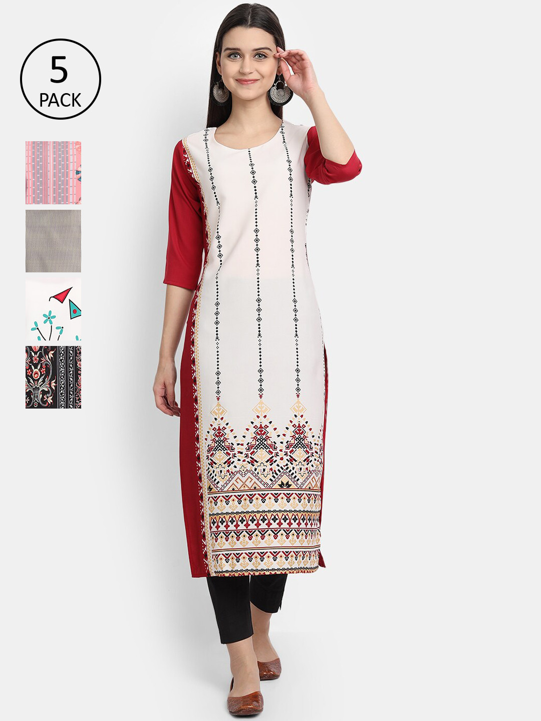 

7Threads Women Pack Of 5 Multicoloured Floral Printed Crepe Kurta, Multi